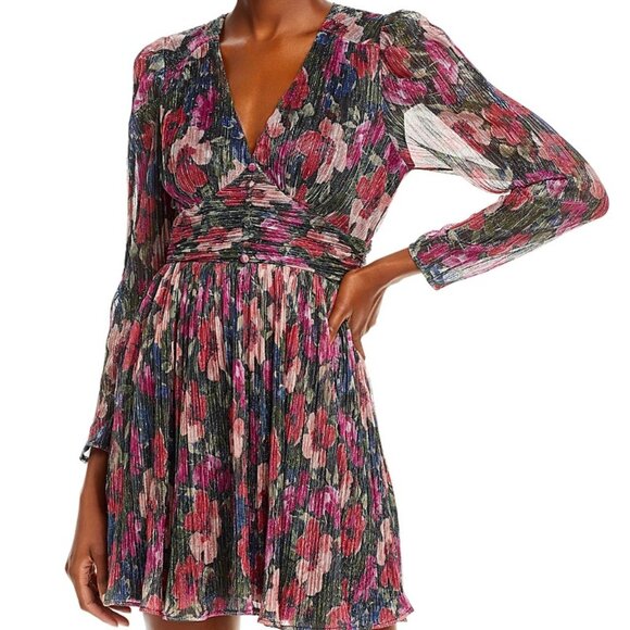 Aqua Dresses & Skirts - Aqua Black Long Sleeve Metallic Floral Dress Size M NWT